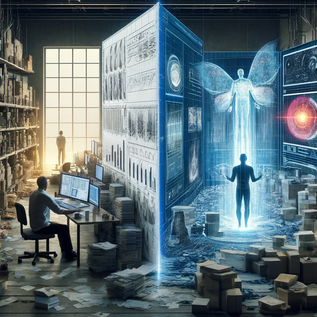 An AI-generated illustration connecting data and AI transformation