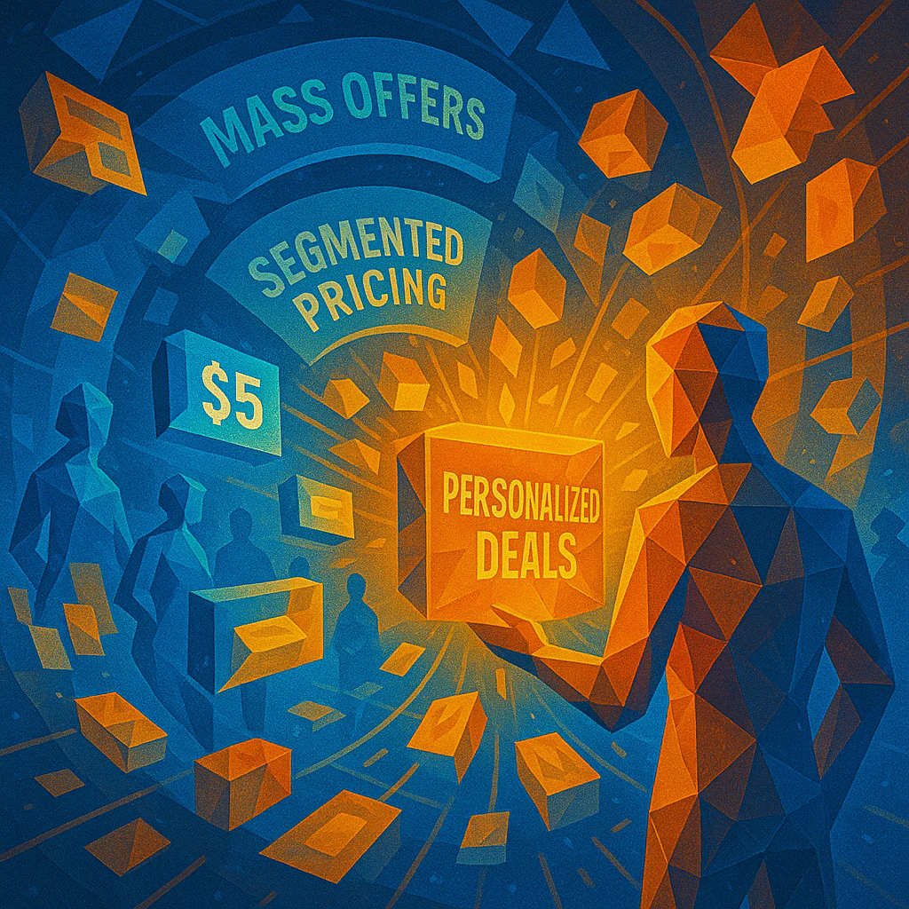 Segmented and personalized pricing offers radiating toward a customer