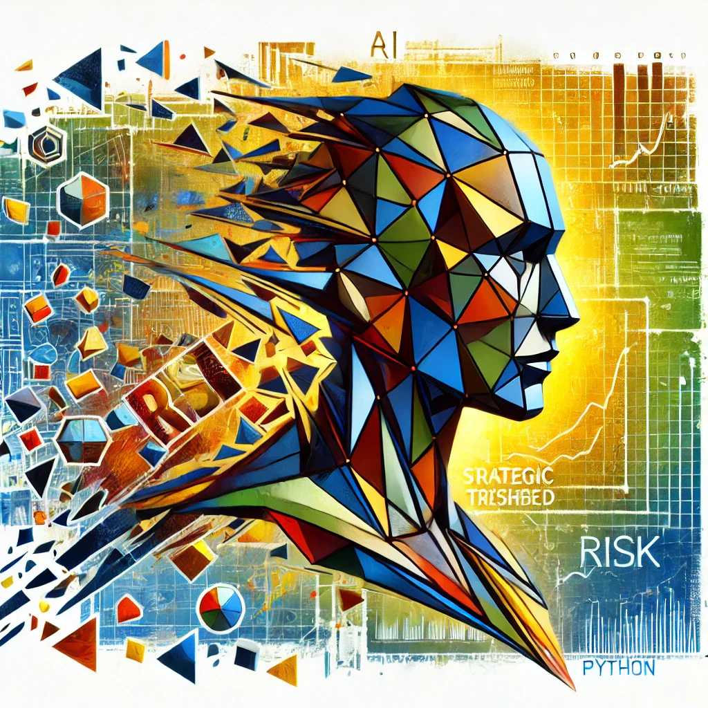 A geometric profile filled with data fragments representing strategic reasoning