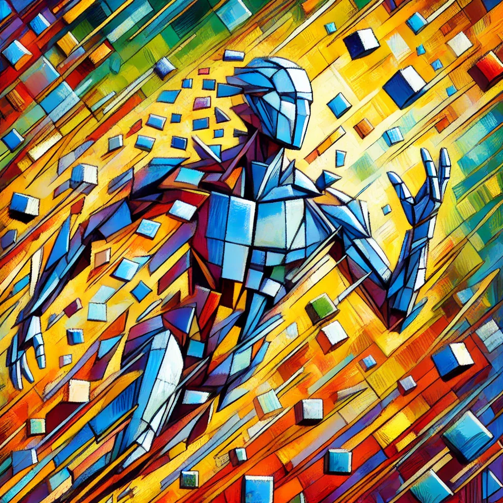 A geometric AI player advancing through a dynamic strategy environment