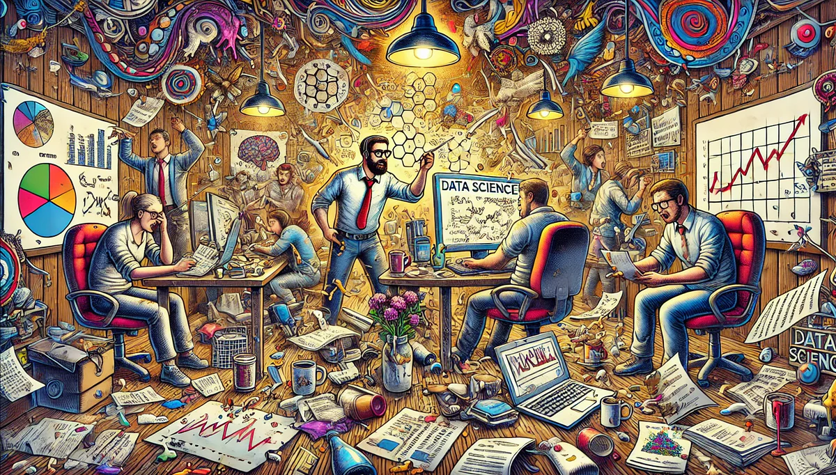 An AI-generated illustration of a data-science team working together