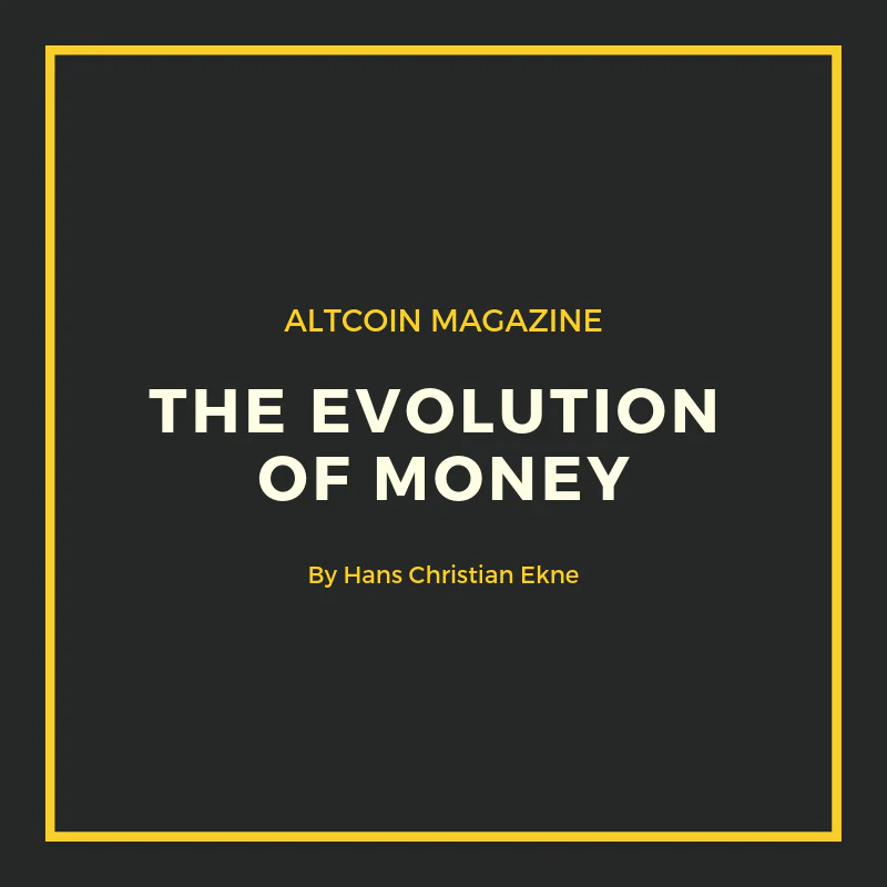 An illustration tracing the evolution of money