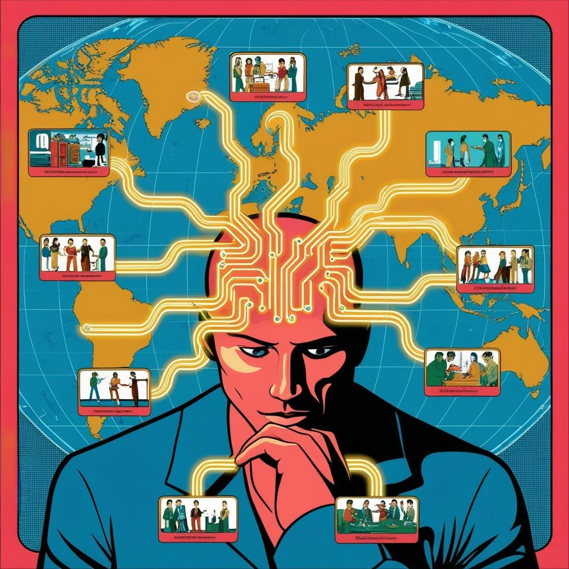 A person mapping interconnected players, decisions and strategic outcomes